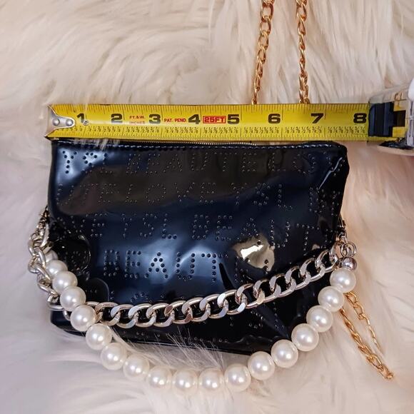 YSL Crossbody SHINY BLACK PEARL GOLD SILVER chains added - Picture 9 of 15